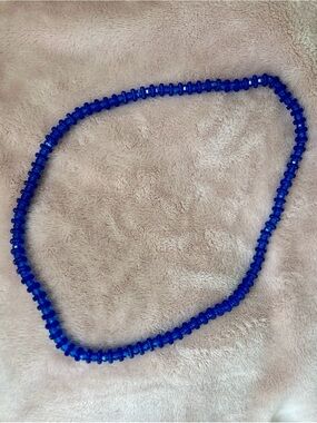 Vintage 80s Cobalt Blue Lucite Bead Necklace | 30" Endless Strand